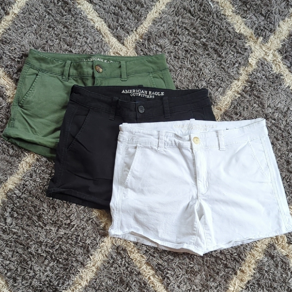 American Eagle Outfitters Womens Green, Black & White Shorts Trio